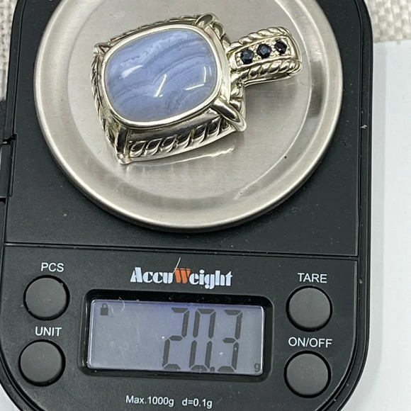 Vintage Judith Ripka Sterling Silver Pendant - Blue Lace Agate Gemstone Enhancer - Picture 16 of 16